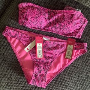 Pink Xhilaration Bikini Snakeskin AnimalPrint Strapless XS Top S Bottom *2 Sizes